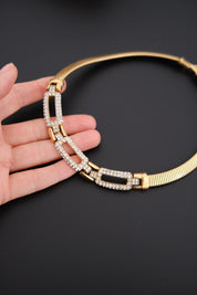 Vintage Givenchy gold-tone choker necklace with crystal-set geometric links 