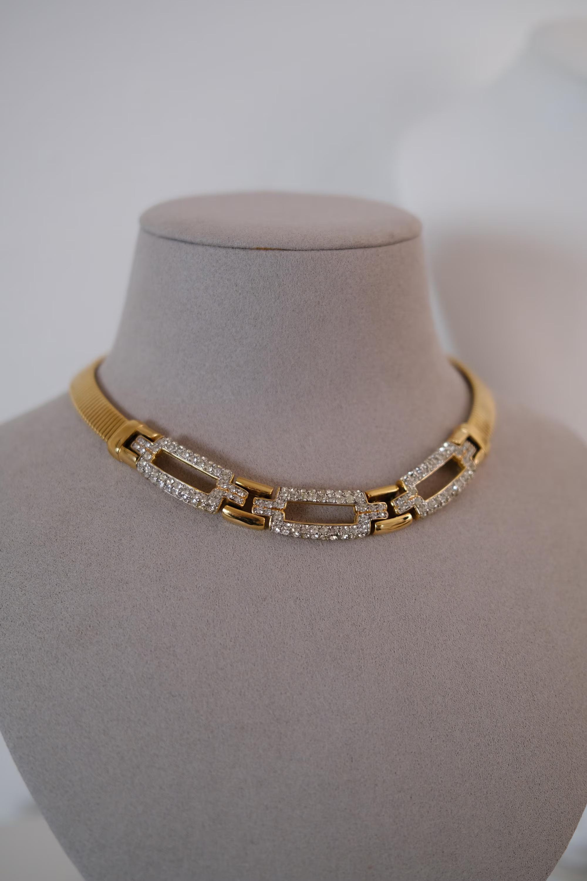 Vintage Givenchy gold-tone choker necklace with crystal-set geometric links 