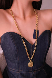 Vintage Givenchy Gold Logo Pendant Necklace Long Rolo Chain, Gift for her, Women Jewelry, Vintage Jewelry, Necklace Large