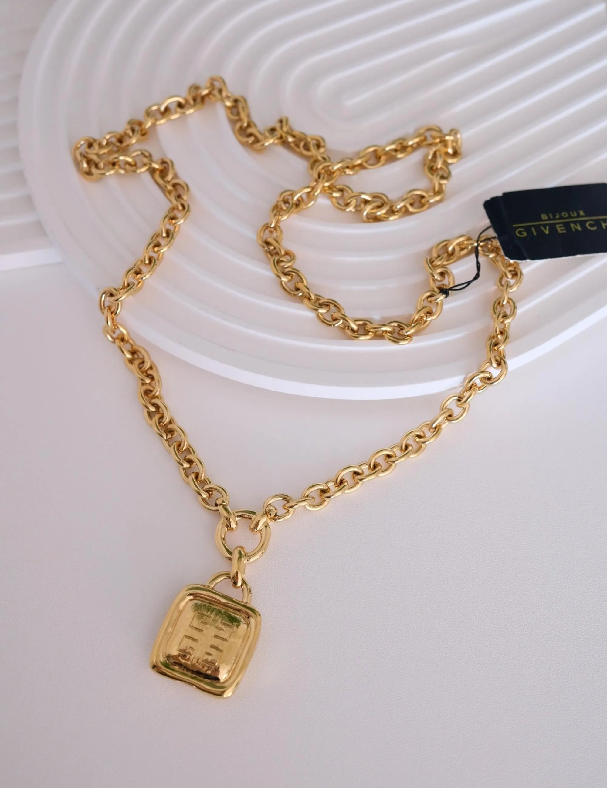 Vintage Givenchy Gold Logo Pendant Necklace Long Rolo Chain, Gift for her, Women Jewelry, Vintage Jewelry, Necklace Large