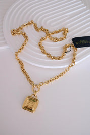 Vintage Givenchy Gold Logo Pendant Necklace Long Rolo Chain, Gift for her, Women Jewelry, Vintage Jewelry, Necklace Large