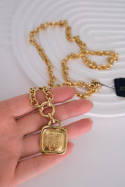 Vintage Givenchy Gold Logo Pendant Necklace Long Rolo Chain, Gift for her, Women Jewelry, Vintage Jewelry, Necklace Large