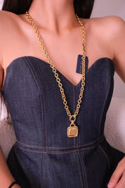 Vintage Givenchy Gold Logo Pendant Necklace Long Rolo Chain, Gift for her, Women Jewelry, Vintage Jewelry, Necklace Large