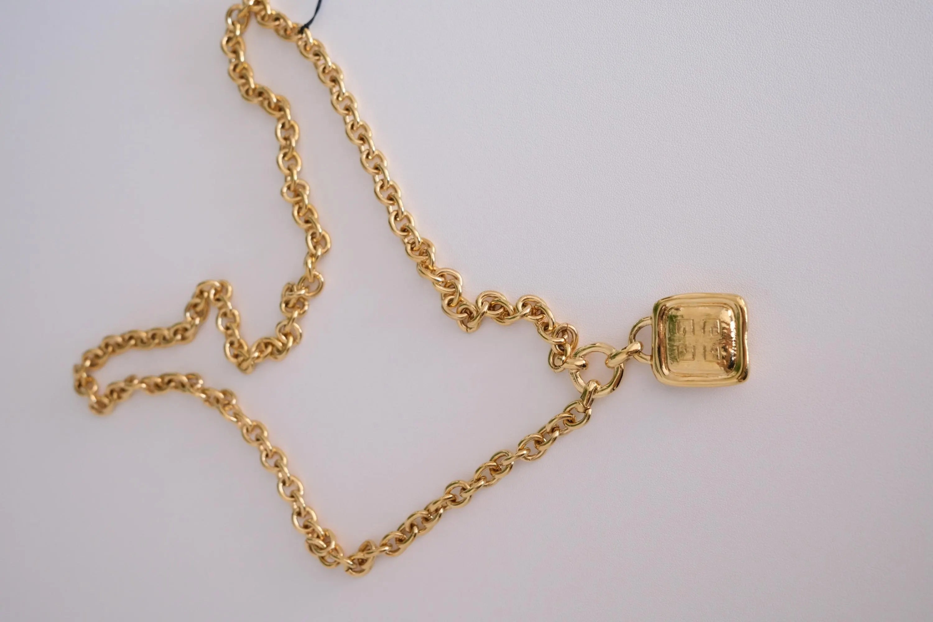 Vintage Givenchy Gold Logo Pendant Necklace Long Rolo Chain, Gift for her, Women Jewelry, Vintage Jewelry, Necklace Large