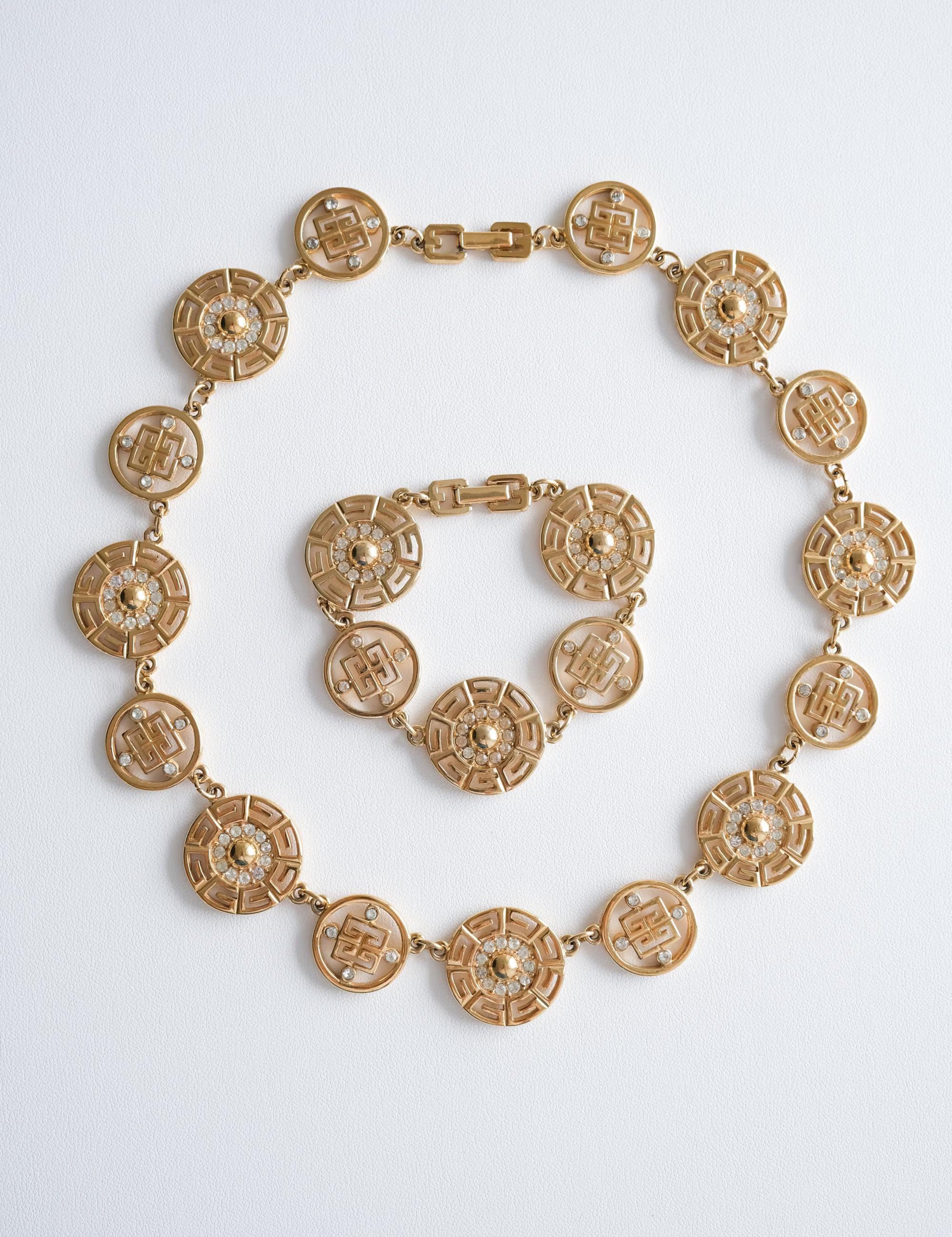 Vintage Givenchy Logo Gold Necklace Bracelet Set Elegant Classic