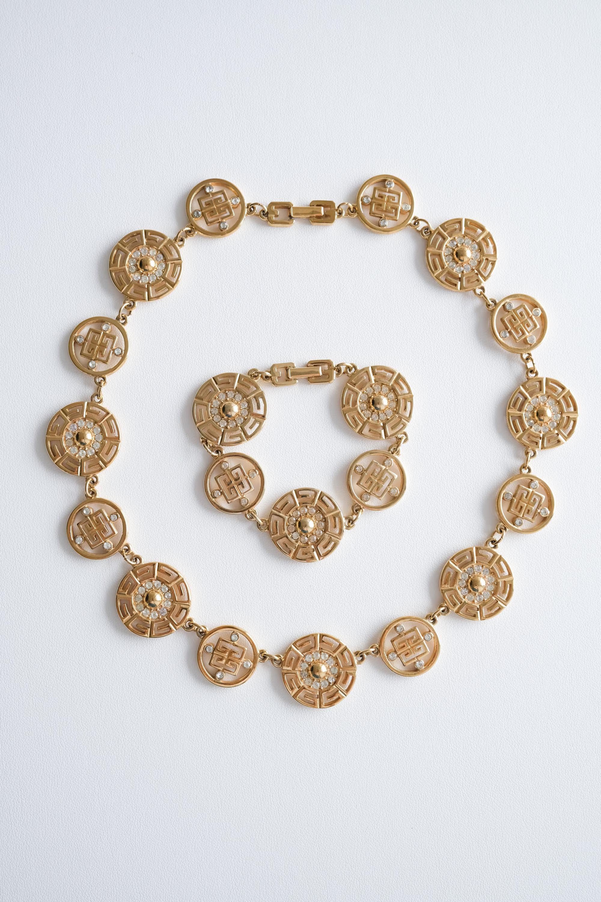 Vintage Givenchy Logo Gold Necklace Bracelet Set Elegant Classic
