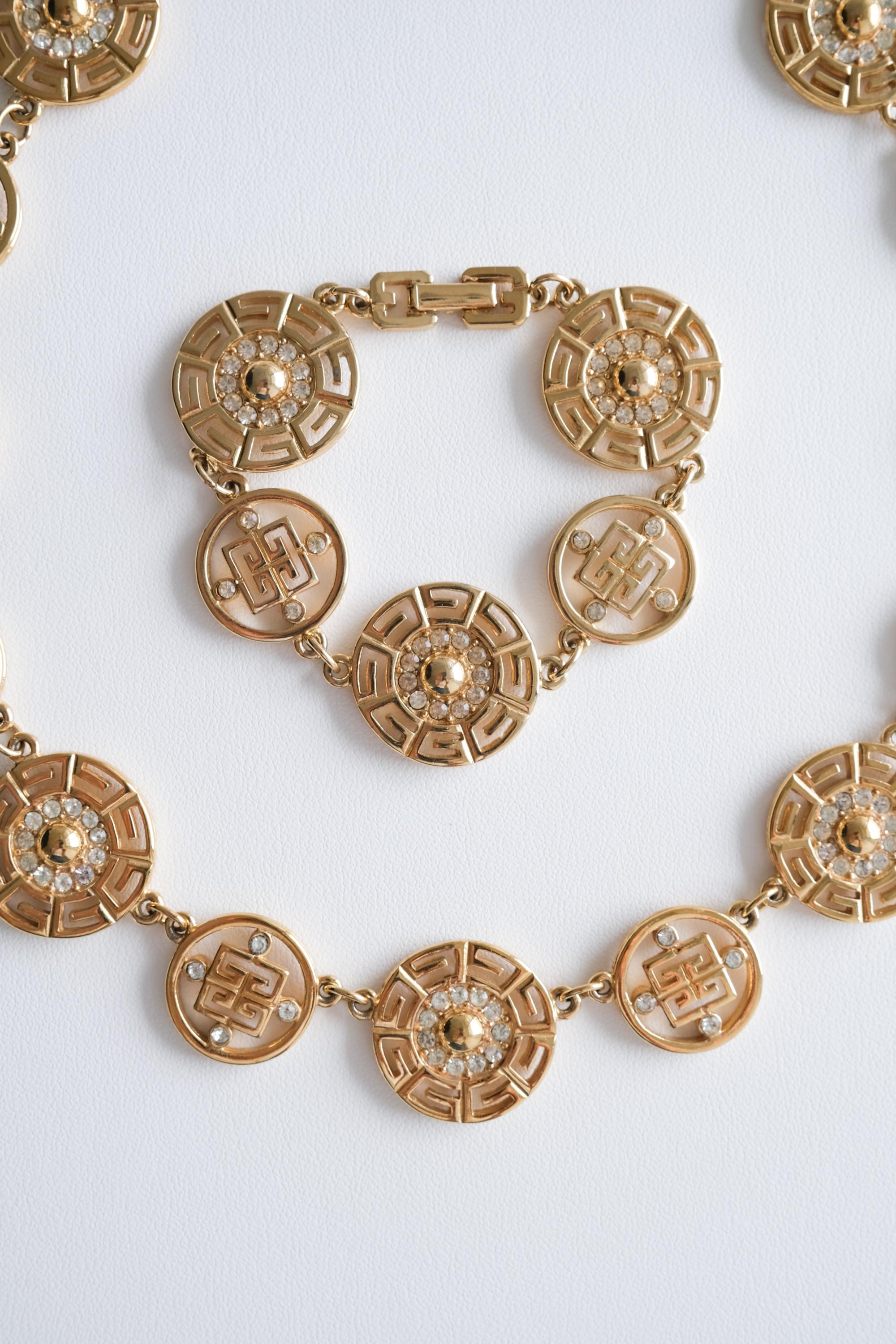 Vintage Givenchy Logo Gold Necklace Bracelet Set Elegant Classic