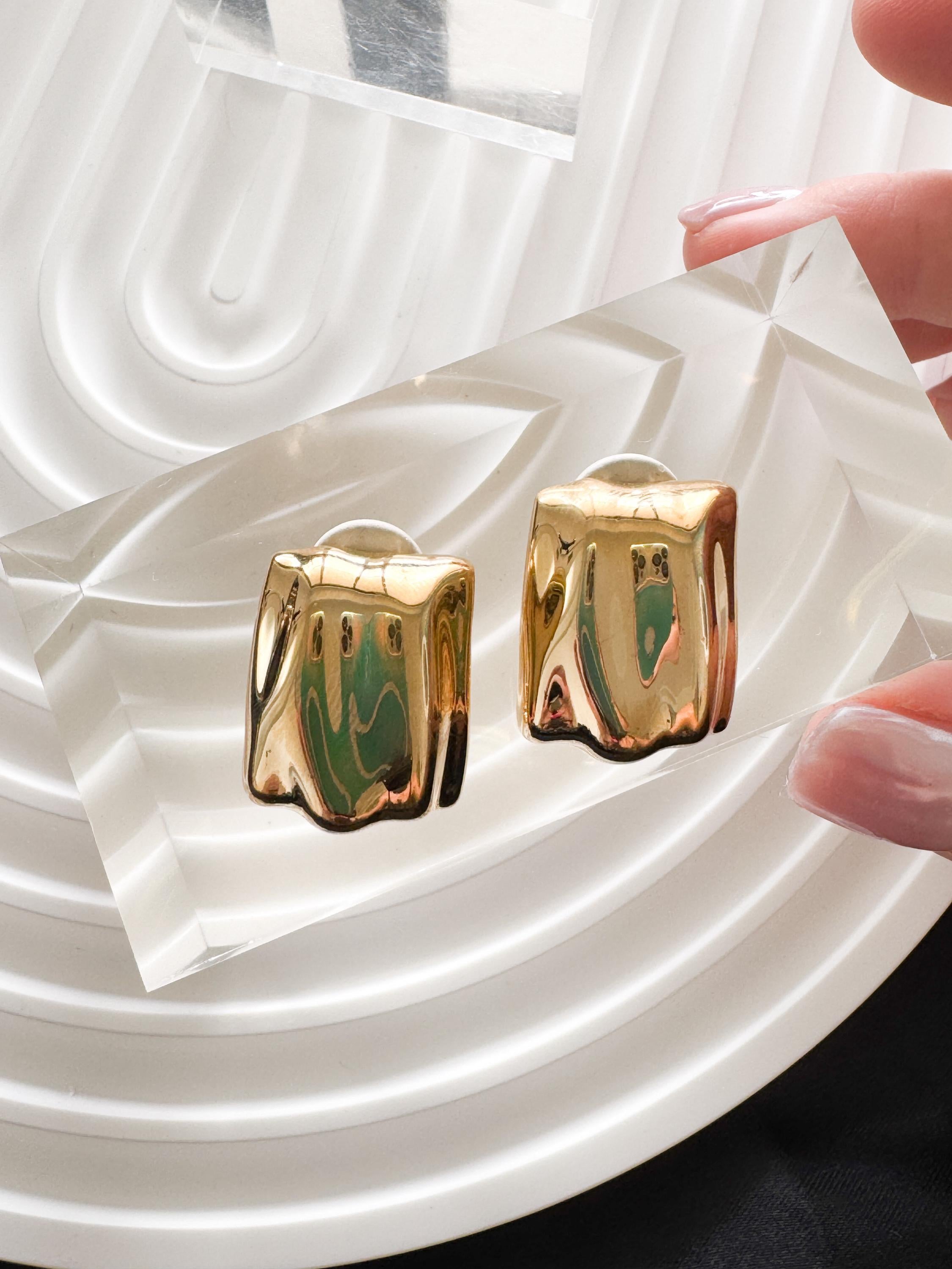 Vintage Givenchy Gold-Plated Clip-On Earrings Hammered texture 1980s Designer Jewelry, Bridal Jewelry, Vintage Earrings, Statement Earrings