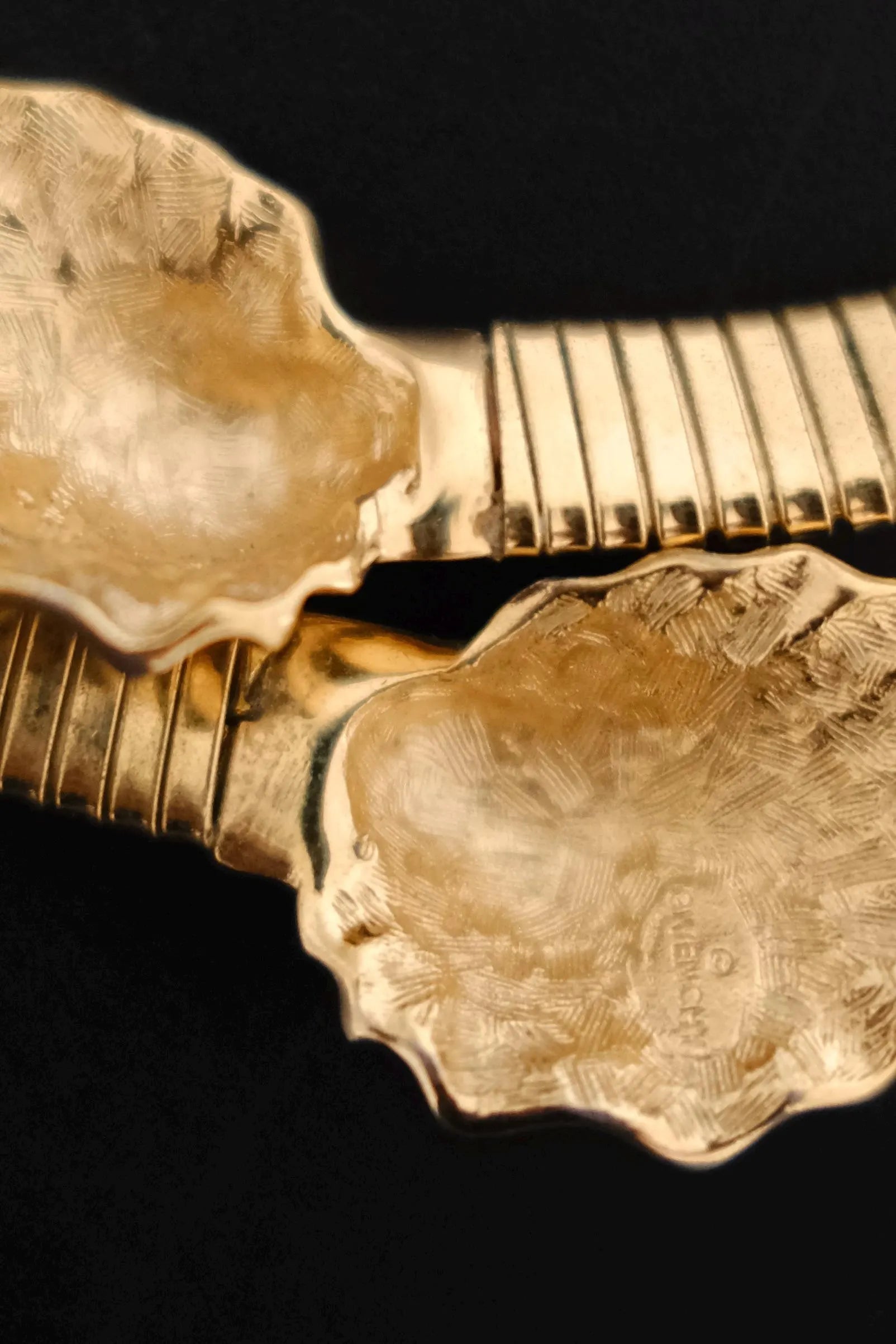 Givenchy signature on shell terminal of vintage gold-tone sculptural collar necklace