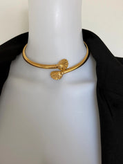 Vintage Givenchy gold-tone shell collar necklace worn closely around the neckline