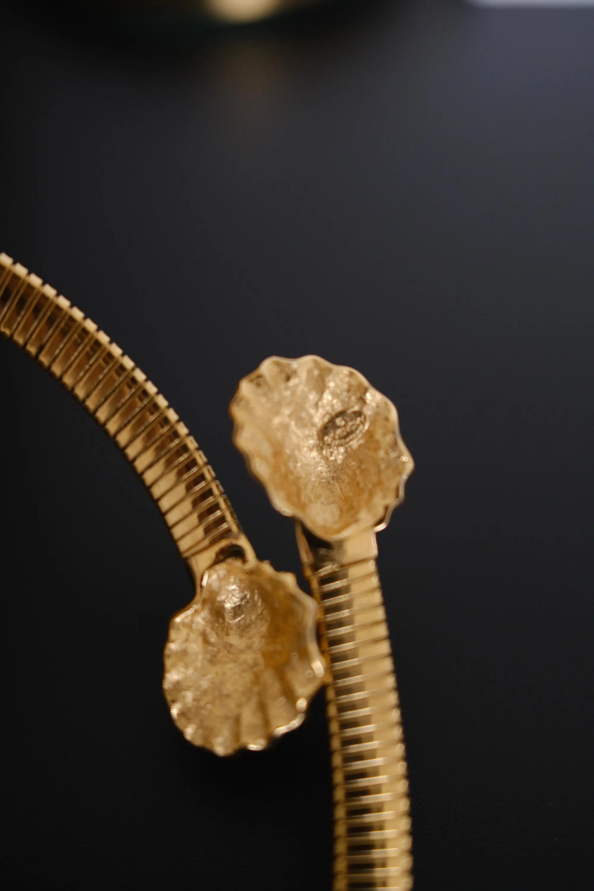 Givenchy signature on shell terminal of vintage gold-tone sculptural collar necklace