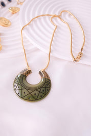 Vintage Givenchy Jade Green Pendant Necklace - 1977 Gold-Tone Statement