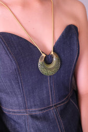 Vintage Givenchy Jade Green Pendant Necklace 1977 Gold Tone Statement