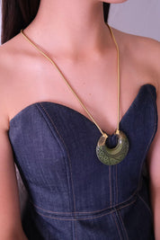 Vintage Givenchy Jade Green Pendant Necklace 1977 Gold Tone Statement