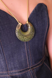 Vintage Givenchy Jade Green Pendant Necklace 1977 Gold Tone Statement