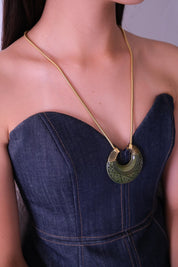 Vintage Givenchy Jade Green Pendant Necklace 1977 Gold Tone Statement