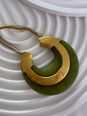 Vintage Givenchy Jade Green Pendant Necklace 1977 Gold Tone Statement