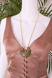Vintage Givenchy Jade Green Pendant Necklace - 1977 Gold-Tone Statement