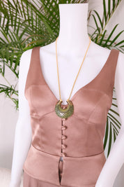 Vintage Givenchy Jade Green Pendant Necklace - 1977 Gold-Tone Statement　Necklace Large, Jewelry for Women, Vintage Necklace Pendant