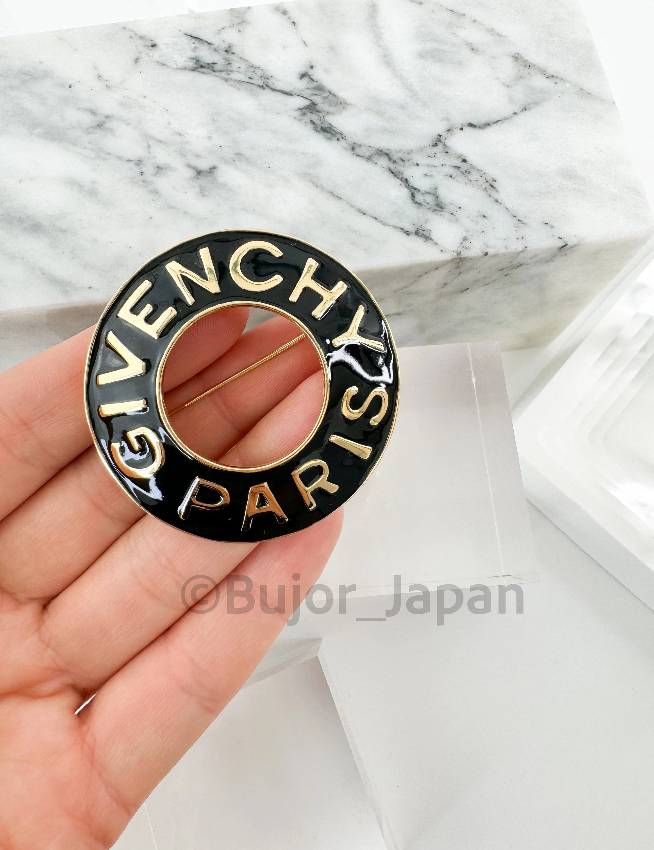 Vintage Givenchy Brooch, Gold Tone Brooch, Givenchy Logo Brooch Pin, Black Enamel, Vintage Jewelry, Jewelry for Women, Personalized Gifts