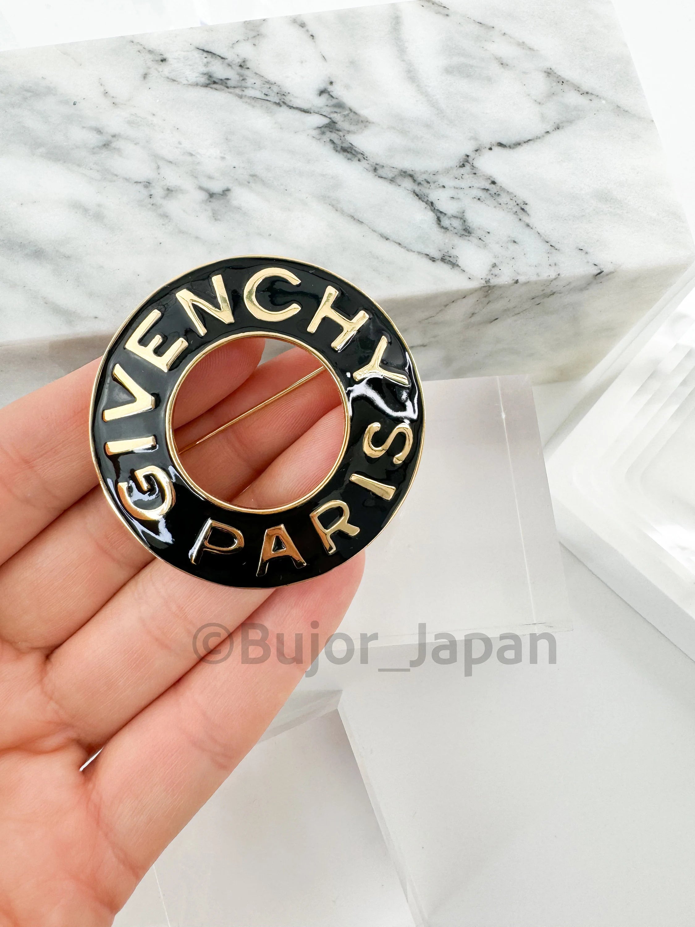 Vintage Givenchy Brooch, Gold Tone Brooch, Givenchy Logo Brooch Pin, Black Enamel, Vintage Jewelry, Jewelry for Women, Personalized Gifts