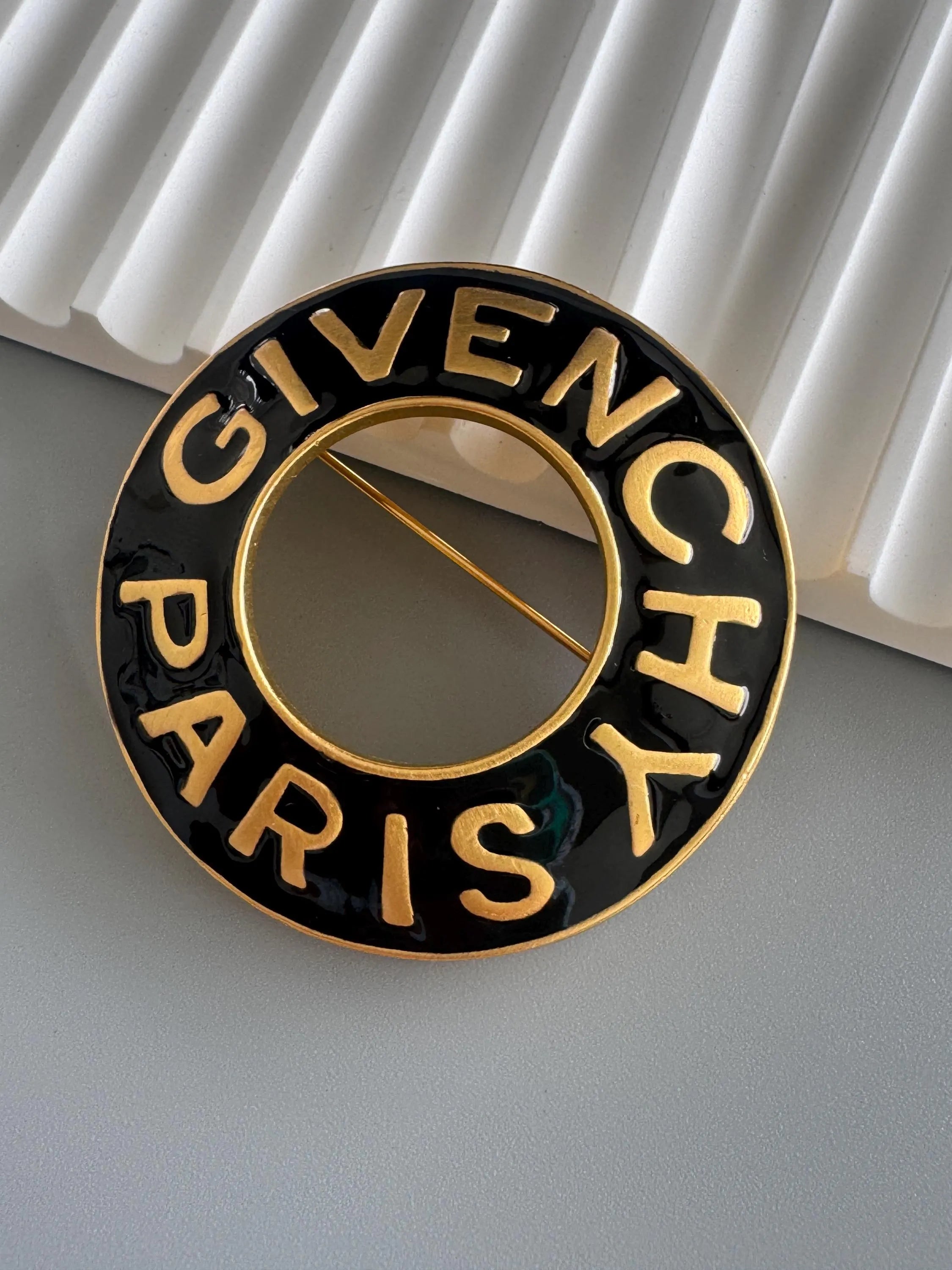 Vintage Givenchy Brooch, Gold Tone Brooch, Givenchy Logo Brooch Pin, Black Enamel, Vintage Jewelry, Jewelry for Women, Personalized Gifts