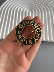 Vintage Givenchy Brooch, Gold Tone Brooch, Givenchy Logo Brooch Pin, Black Enamel, Vintage Jewelry, Jewelry for Women, Personalized Gifts