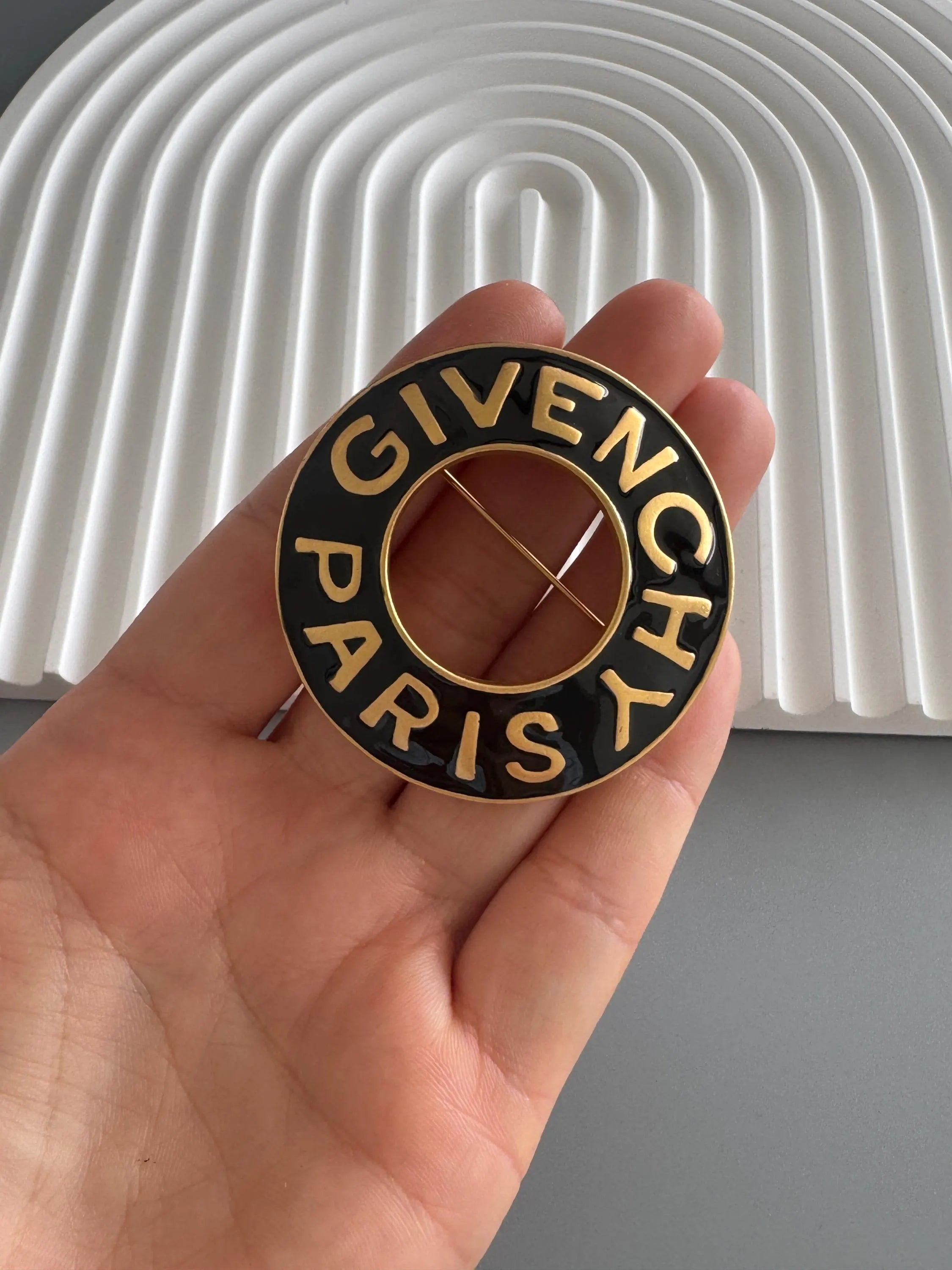 Vintage Givenchy Brooch, Gold Tone Brooch, Givenchy Logo Brooch Pin, Black Enamel, Vintage Jewelry, Jewelry for Women, Personalized Gifts