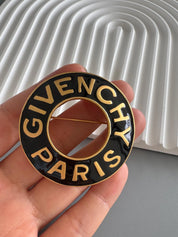 Vintage Givenchy Brooch, Gold Tone Brooch, Givenchy Logo Brooch Pin, Black Enamel, Vintage Jewelry, Jewelry for Women, Personalized Gifts