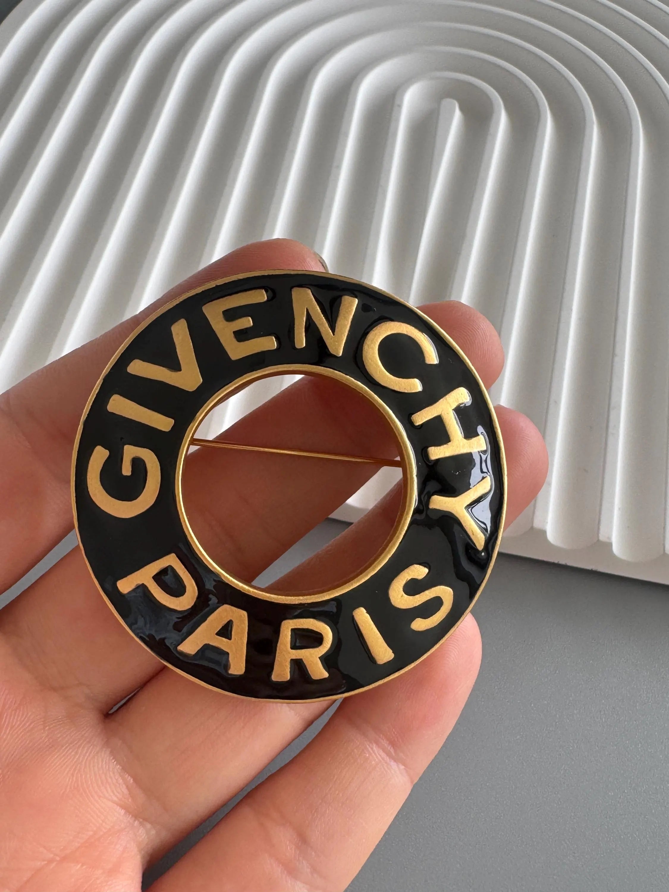 Vintage Givenchy Brooch, Gold Tone Brooch, Givenchy Logo Brooch Pin, Black Enamel, Vintage Jewelry, Jewelry for Women, Personalized Gifts
