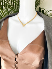 Vintage Givenchy Logo Choker Necklace Gold Tone Chain Charm Rhinestones Classic design