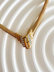 Vintage Givenchy Logo Charm Choker Necklace Gold Tone Chain Rhinestones Classic