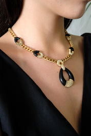 Vintage Givenchy Necklace 1977 , Black enamel  Gold Tone Necklace, Choker Necklace,  Black Color, Vintage Jewelry Necklace, Gift for her