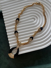 Vintage Givenchy Necklace 1977 , Black enamel  Gold Tone Necklace, Choker Necklace,  Black Color, Vintage Jewelry Necklace, Gift for her