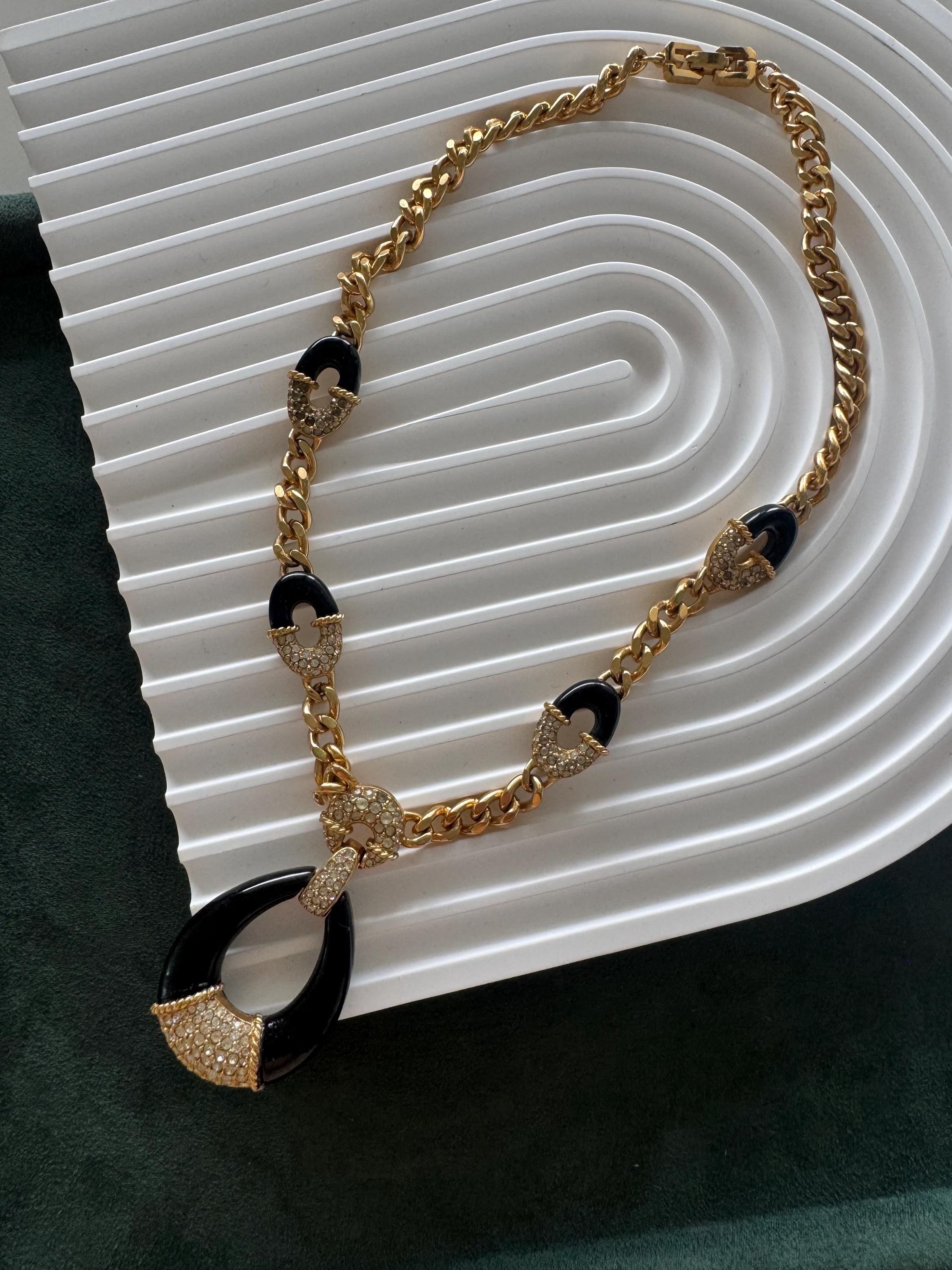 Vintage Givenchy Necklace 1977 , Black enamel  Gold Tone Necklace, Choker Necklace,  Black Color, Vintage Jewelry Necklace, Gift for her