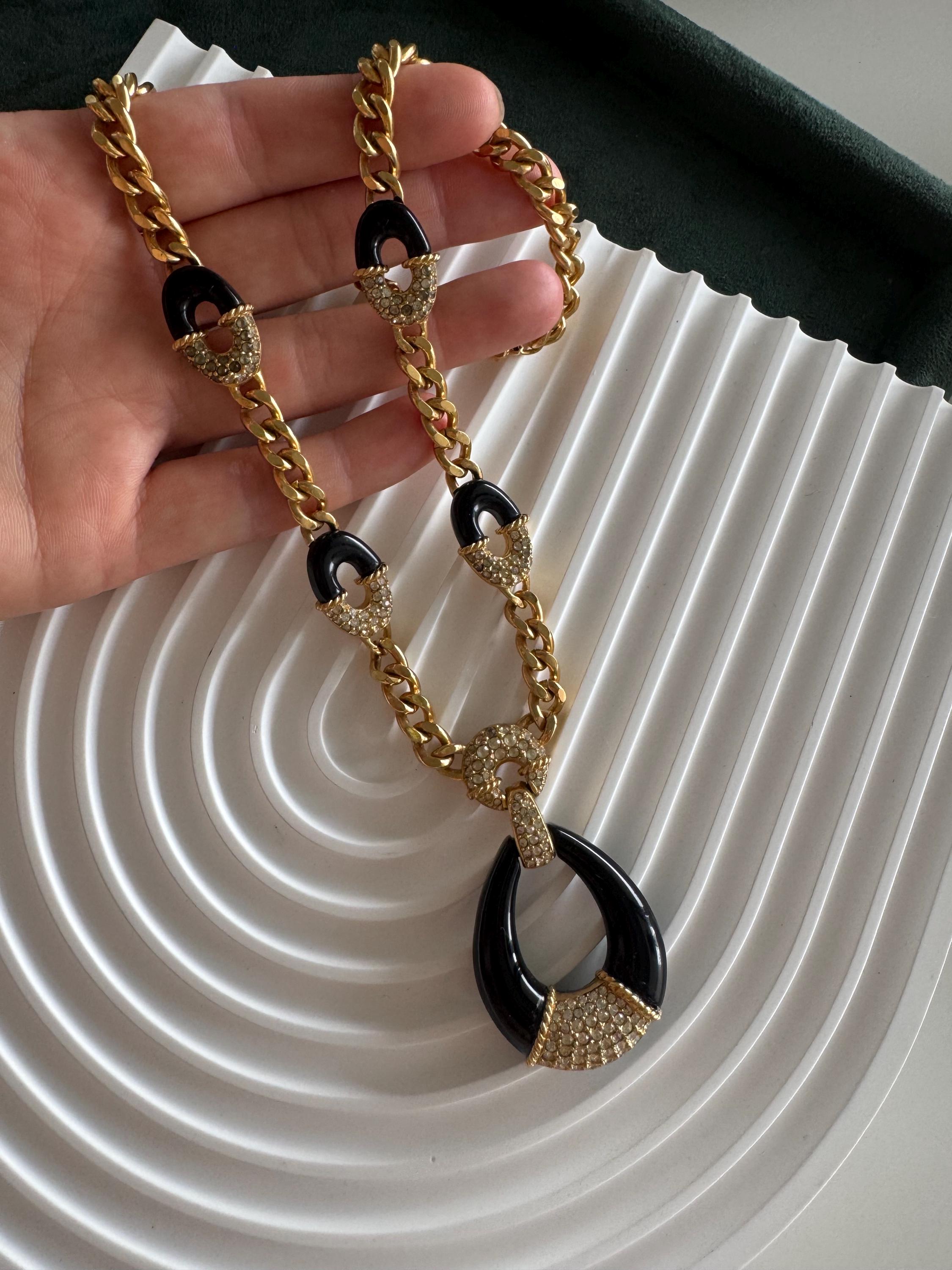 Vintage Givenchy Necklace 1977 , Black enamel  Gold Tone Necklace, Choker Necklace,  Black Color, Vintage Jewelry Necklace, Gift for her