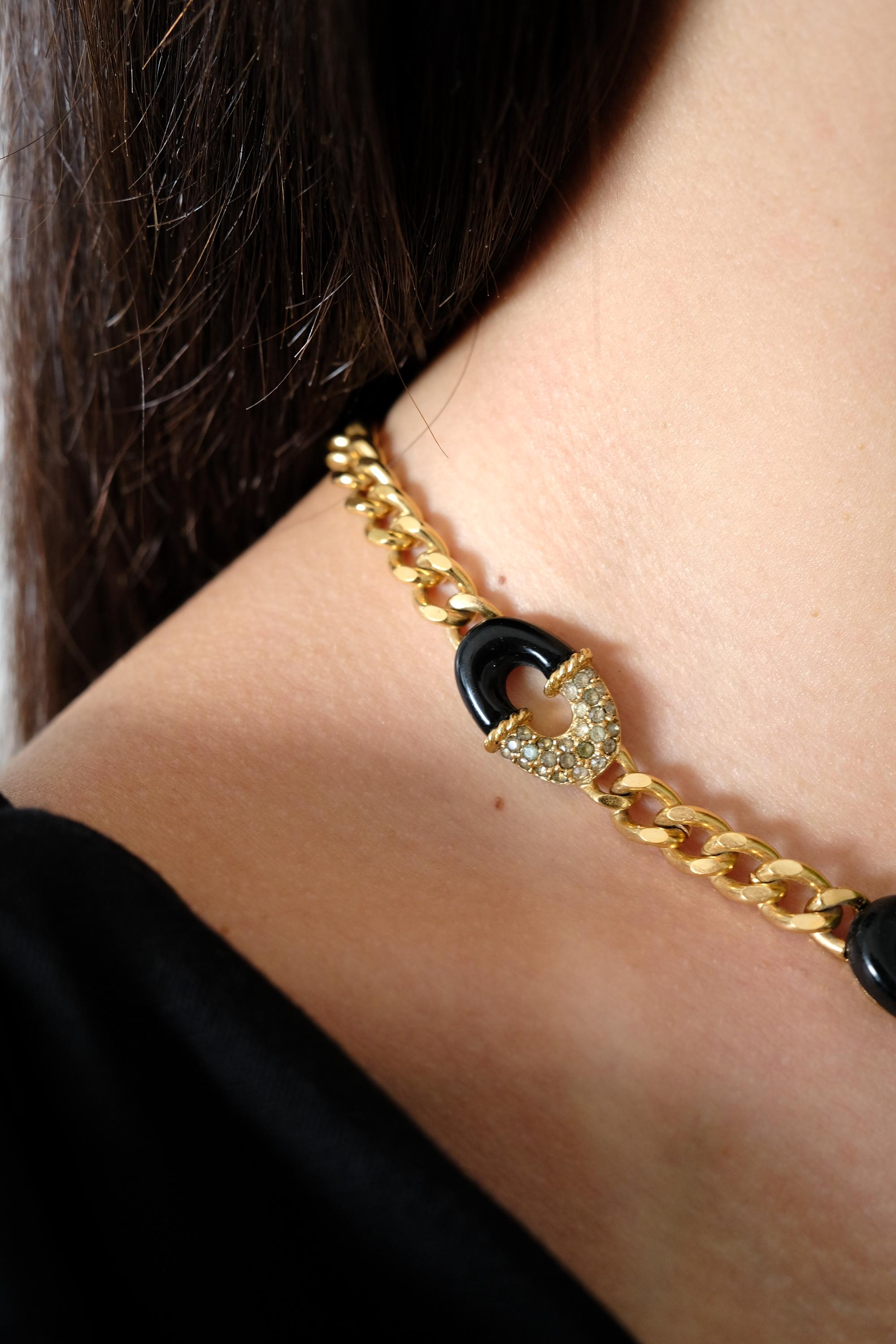 Vintage Givenchy Necklace 1977 , Black enamel  Gold Tone Necklace, Choker Necklace,  Black Color, Vintage Jewelry Necklace, Gift for her