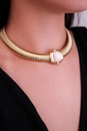 Vintage Givenchy Necklace, Vintage Gold Tone Necklace Gaspipe Necklace, Vintage Choker Necklace, Jewelry for Women, Gold Chain, Gift for her