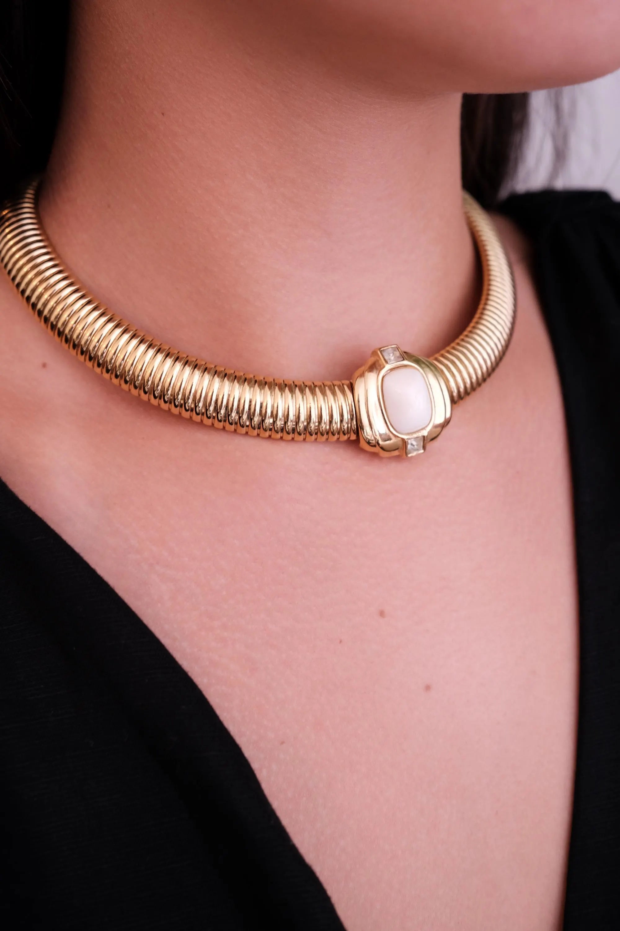 Vintage Givenchy Necklace, Vintage Gold Tone Necklace Gaspipe Necklace, Vintage Choker Necklace, Jewelry for Women, Gold Chain, Gift for her