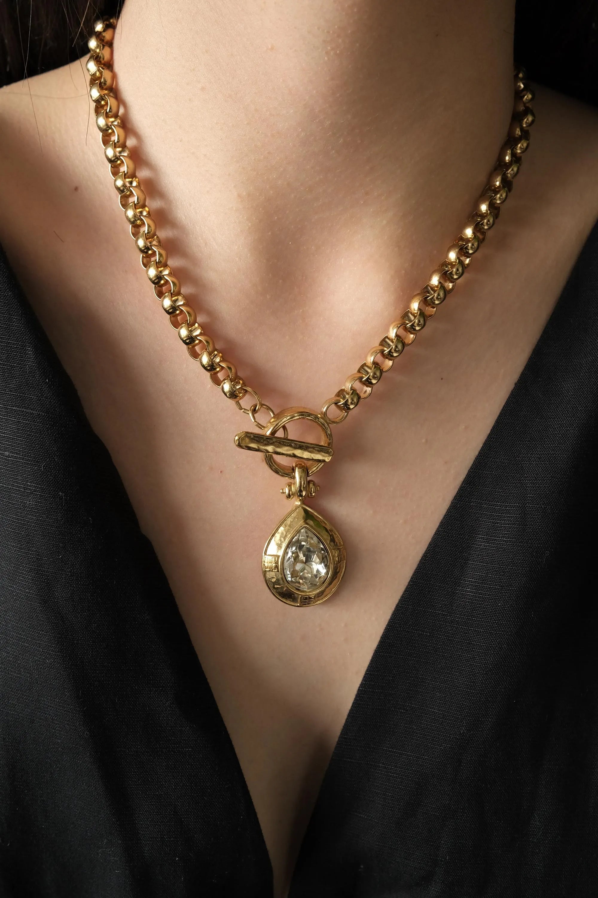 Vintage Givenchy Necklace Choker toggle clasp , Gold Necklace Givenchy, 1980s teardrop crystal , Bridal necklace, gift for her