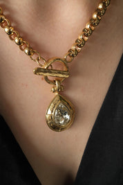 Vintage Givenchy Necklace Choker toggle clasp , Gold Necklace Givenchy, 1980s teardrop crystal , Bridal necklace, gift for her