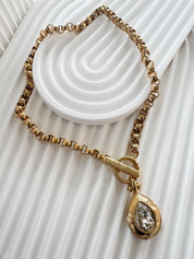 Vintage Givenchy Necklace Choker toggle clasp , Gold Necklace Givenchy, 1980s teardrop crystal , Bridal necklace, gift for her