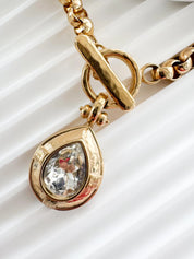 Vintage Givenchy Necklace Choker toggle clasp , Gold Necklace Givenchy, 1980s teardrop crystal , Bridal necklace, gift for her