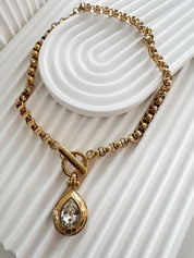 Vintage Givenchy Necklace Choker toggle clasp , Gold Necklace Givenchy, 1980s teardrop crystal , Bridal necklace, gift for her