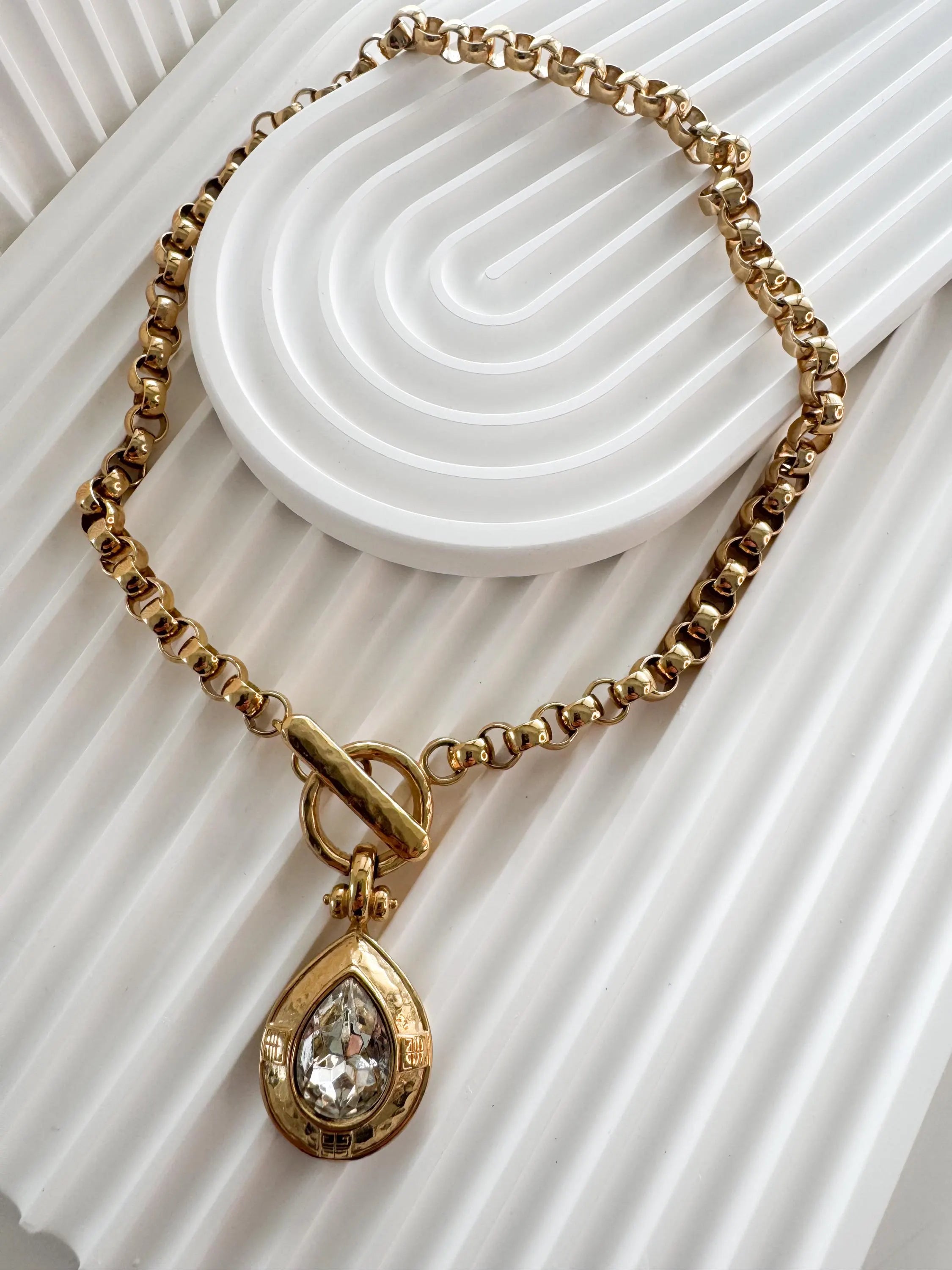 Vintage Givenchy Necklace Choker toggle clasp , Gold Necklace Givenchy, 1980s teardrop crystal , Bridal necklace, gift for her
