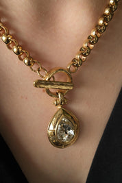 Vintage Givenchy Necklace Choker toggle clasp , Gold Necklace Givenchy, 1980s teardrop crystal , Bridal necklace, gift for her