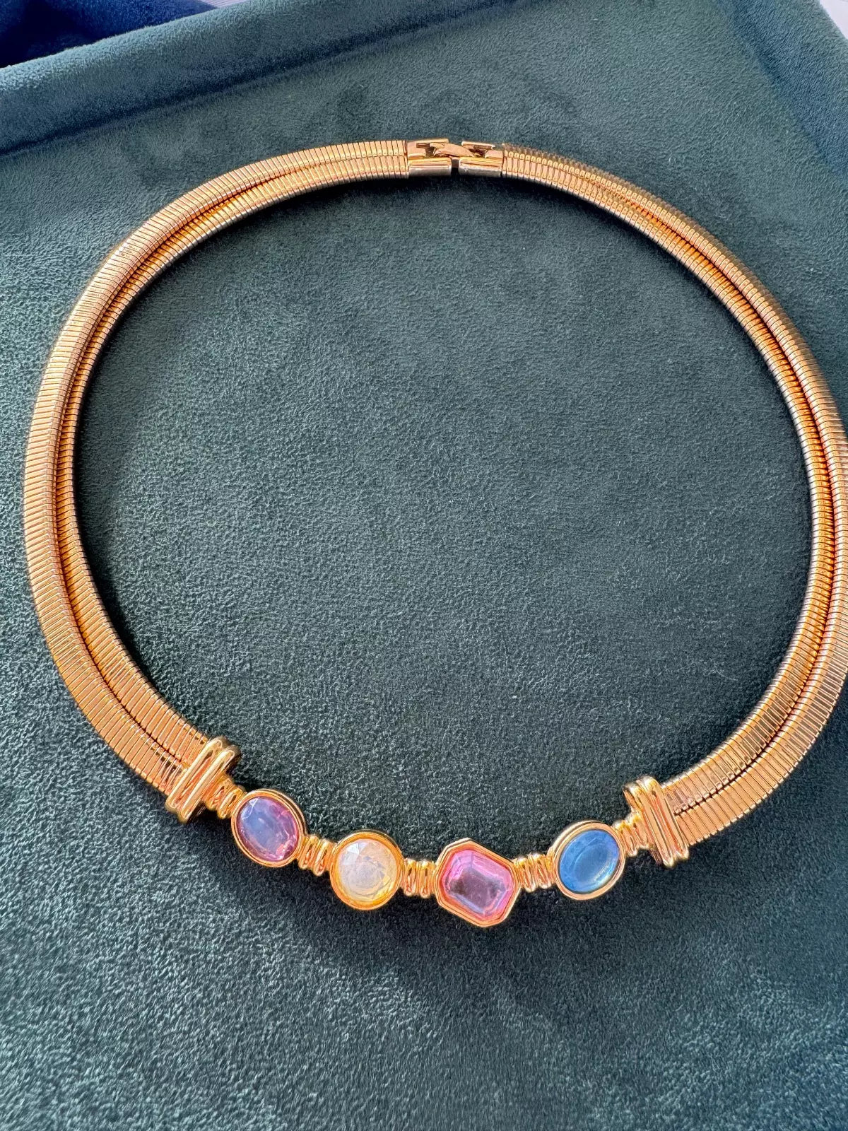 Vintage Givenchy Necklace, Vintage Gold Tone Necklace Gaspipe Necklace, Vintage Choker Necklace, Jewelry for Women, Gold Chain, Gift for her