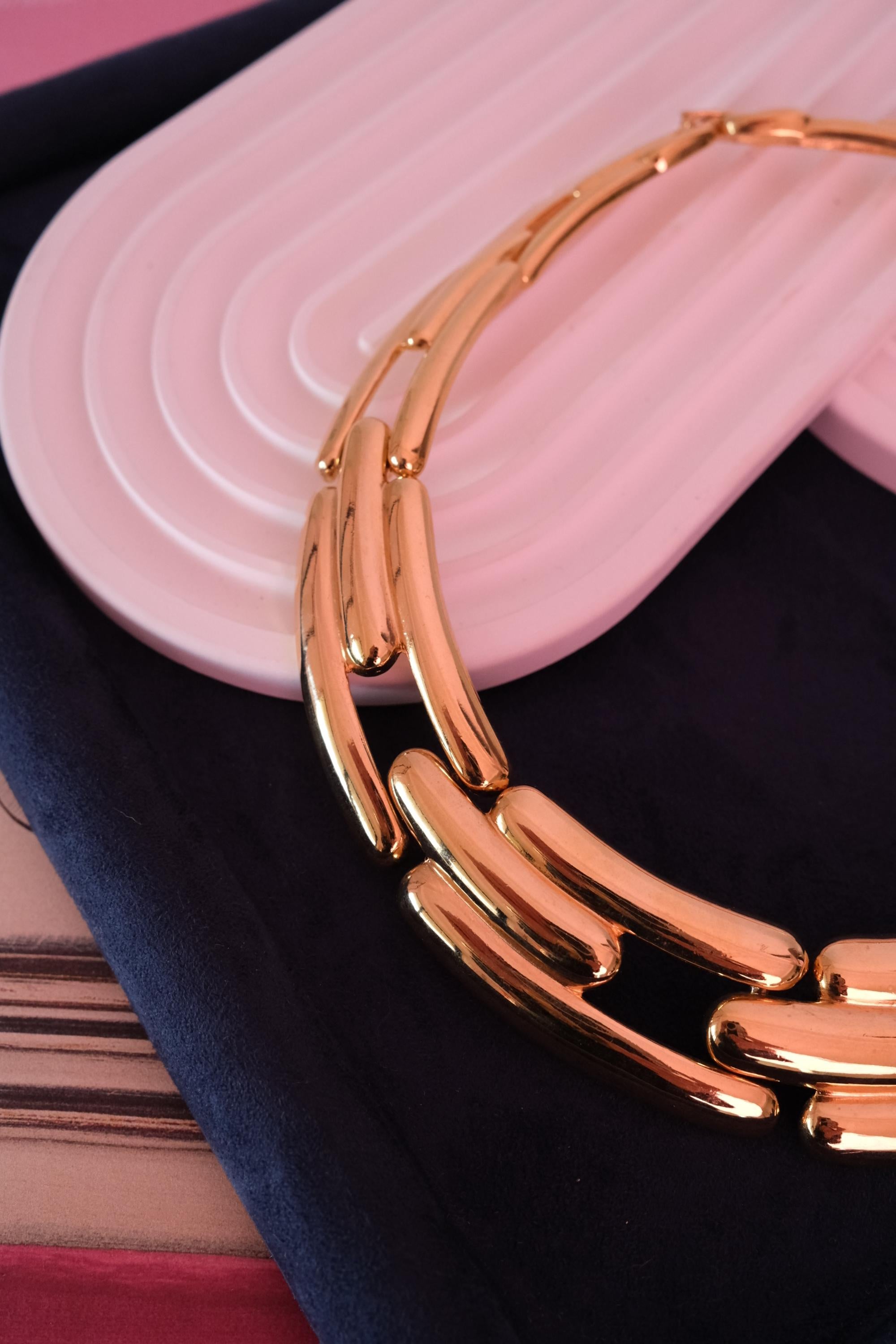 Vintage Givenchy gold tone choker necklace, elegant black vintage jewelry, designer necklace gift for her, personalized anniversary gift