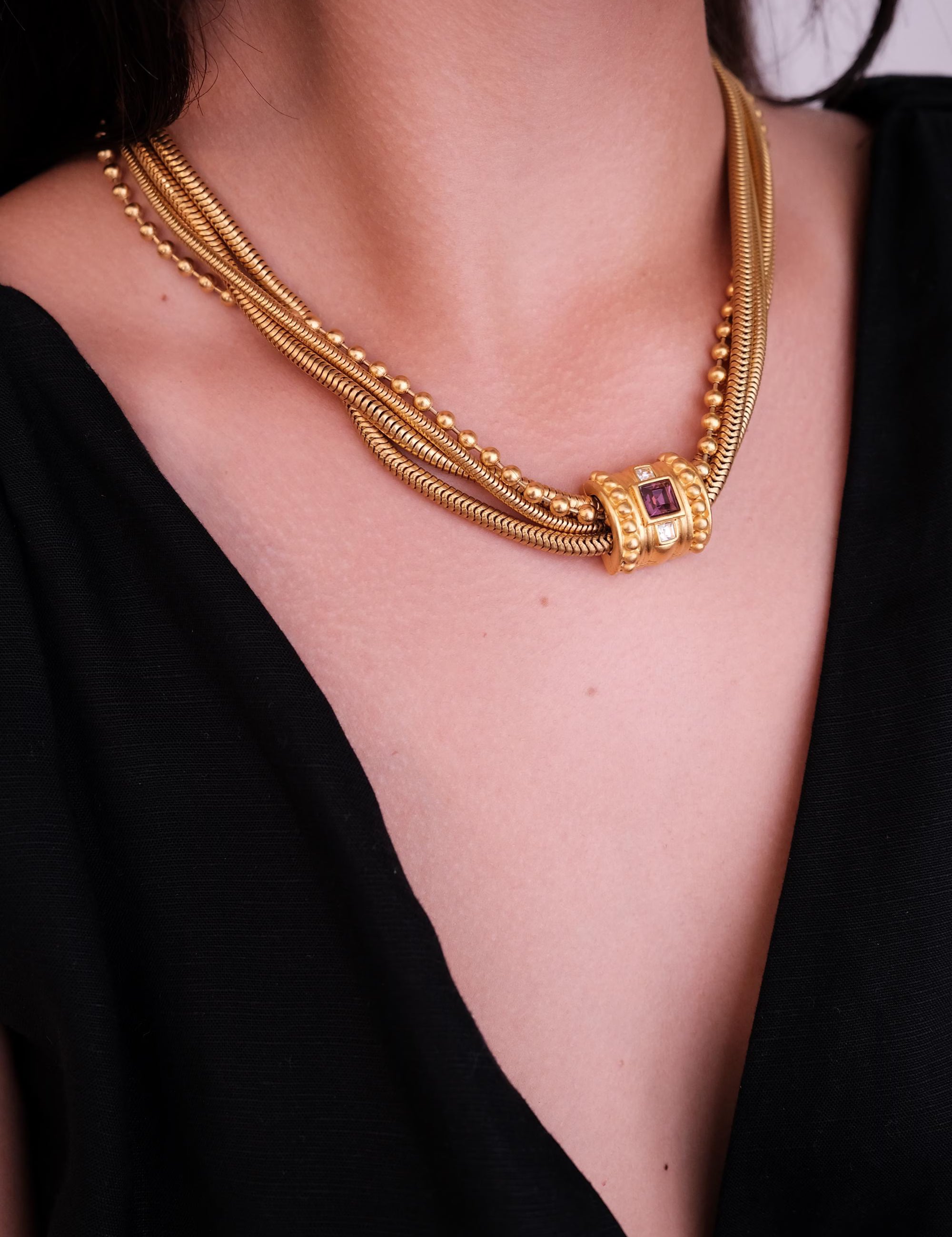 Vintage Givenchy Necklace, Vintage Gold snake cabochon Necklace Gaspipe Necklace, Vintage Choker Necklace, Jewelry for Women, Gift for her