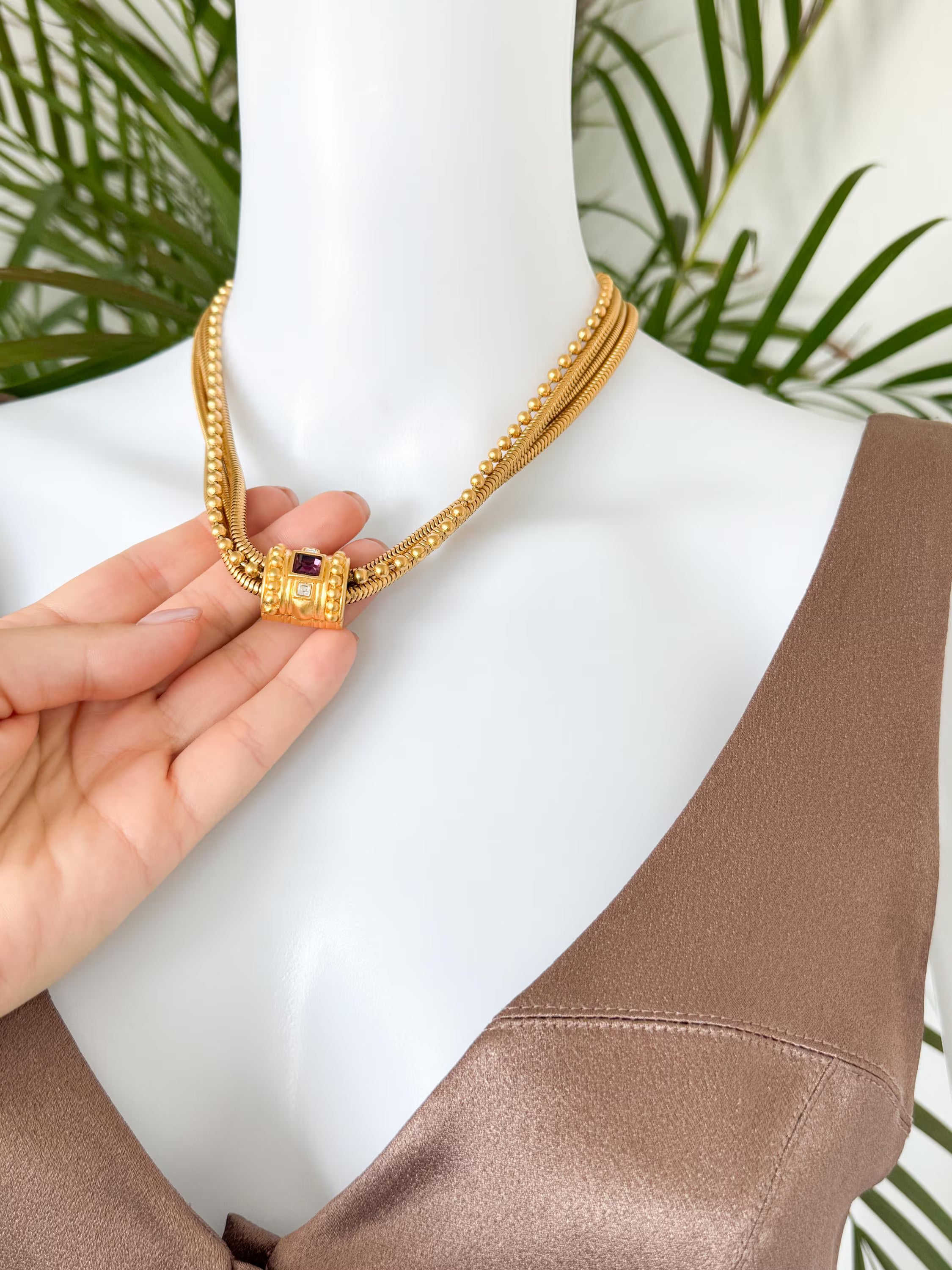 Vintage Givenchy Necklace, Vintage Gold snake cabochon Necklace Gaspipe Necklace, Vintage Choker Necklace, Jewelry for Women, Gift for her